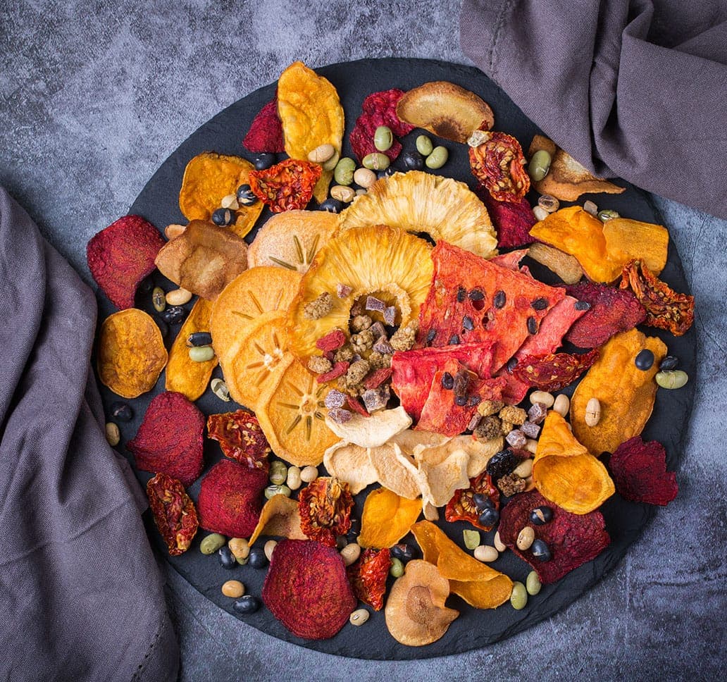 Assortment of dehydrated fruits and vegetables