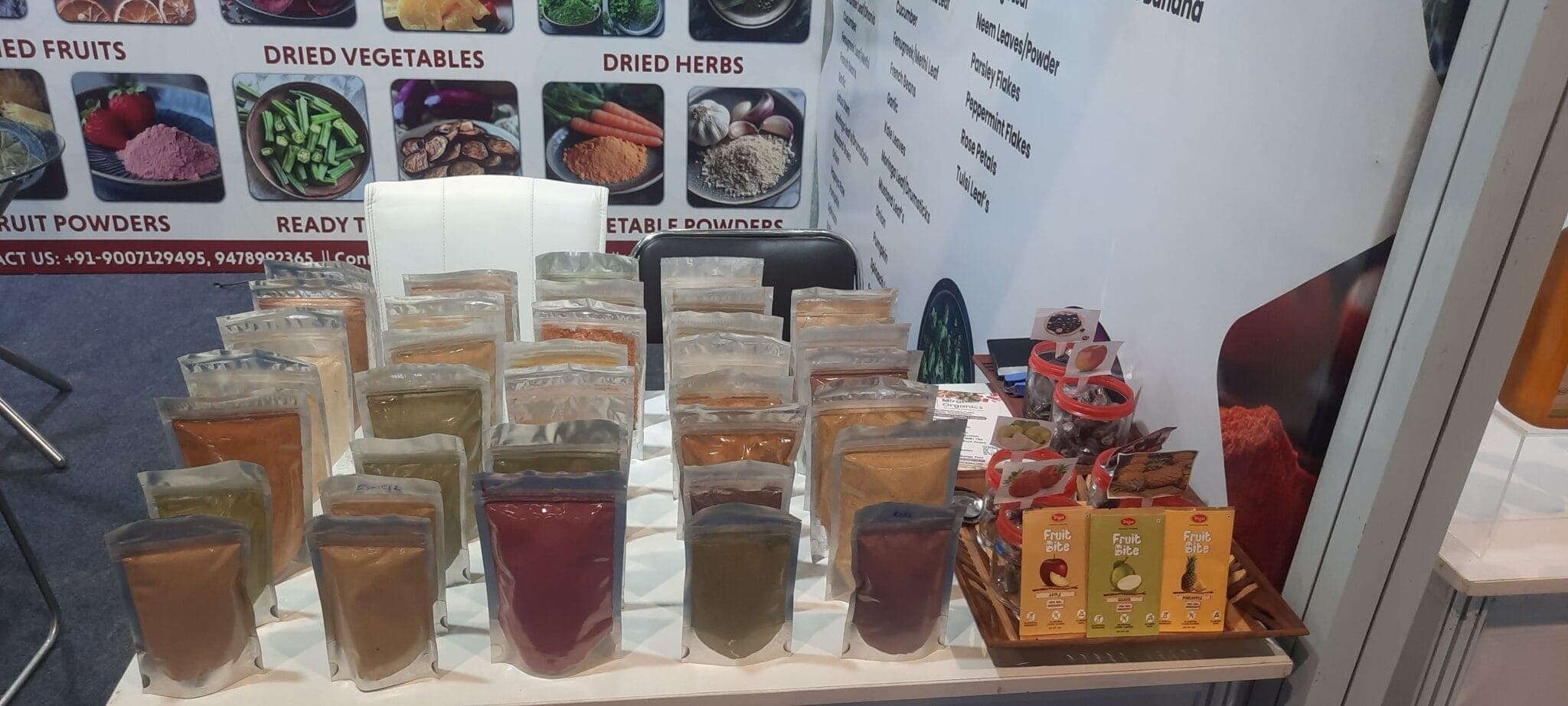 Mirai Organics exhibition booth with product range