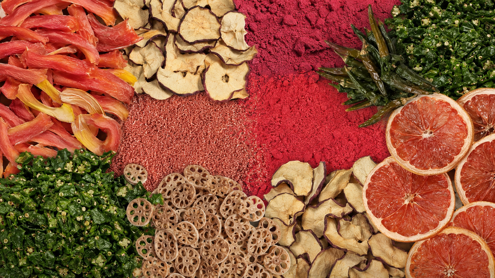 Assortment of premium dehydrated fruits and vegetables